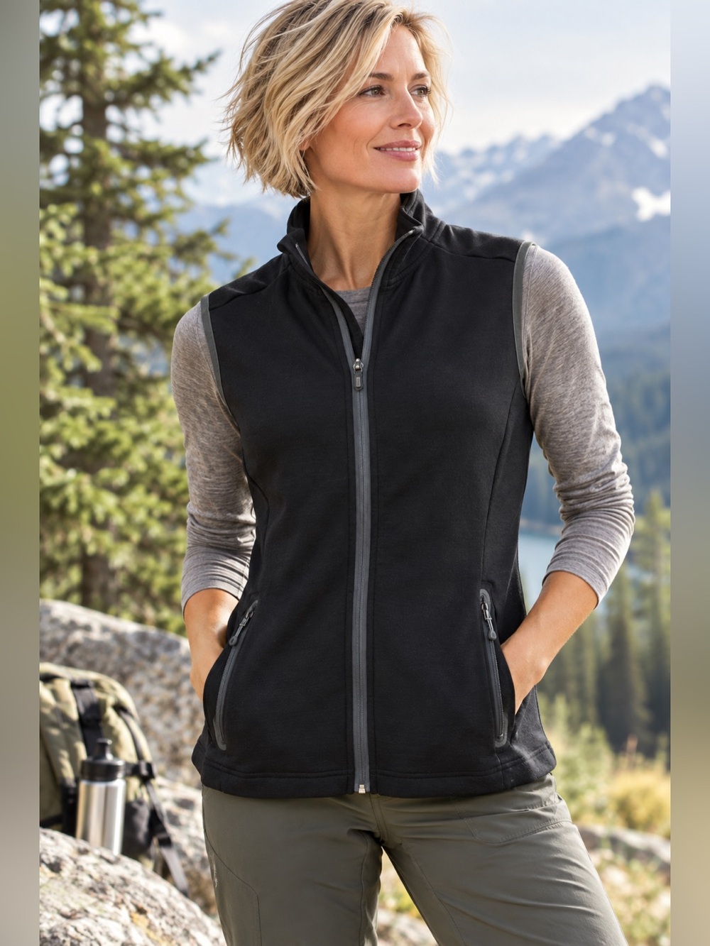 Smartwool PhD HyFi Merino Wool Full Zip Vest Black Women’s L